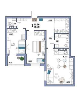 3-к квартира, вторичка, 79м2, 7/10 этаж