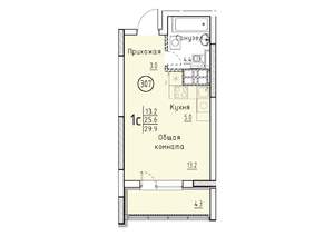 Студия квартира, вторичка, 30м2, 20/25 этаж