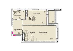 Студия квартира, вторичка, 43м2, 24/25 этаж