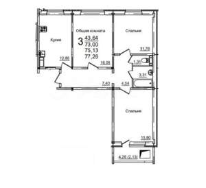 3-к квартира, вторичка, 77м2, 10/10 этаж