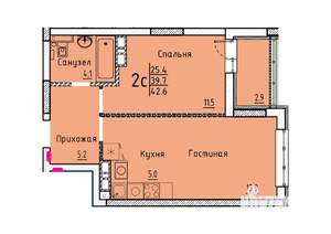 2-к квартира, строящийся дом, 43м2, 4/25 этаж