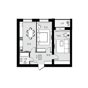 2-к квартира, строящийся дом, 69м2, 5/10 этаж