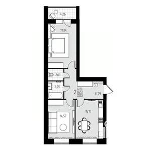 2-к квартира, строящийся дом, 71м2, 6/10 этаж