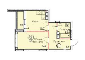 Студия квартира, вторичка, 39м2, 23/25 этаж