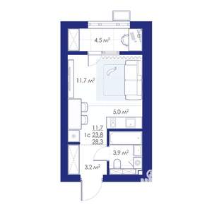 1-к квартира, строящийся дом, 28м2, 8/10 этаж