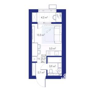 1-к квартира, строящийся дом, 26м2, 5/10 этаж