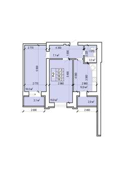 2-к квартира, вторичка, 59м2, 7/10 этаж