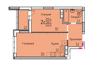 Студия квартира, вторичка, 43м2, 10/25 этаж
