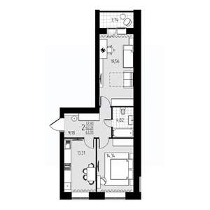 2-к квартира, строящийся дом, 64м2, 6/10 этаж