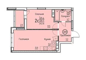 Студия квартира, вторичка, 43м2, 2/25 этаж