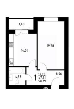 1-к квартира, строящийся дом, 51м2, 9/10 этаж