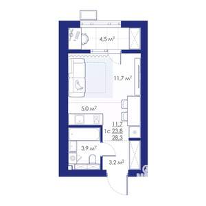 1-к квартира, строящийся дом, 28м2, 6/10 этаж