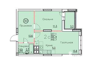 Студия квартира, вторичка, 50м2, 11/25 этаж
