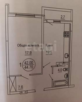 1-к квартира, вторичка, 45м2, 6/10 этаж