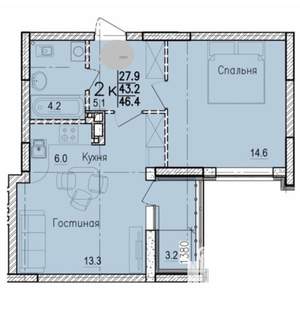 2-к квартира, вторичка, 46м2, 9/15 этаж