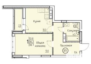 Студия квартира, вторичка, 39м2, 6/25 этаж