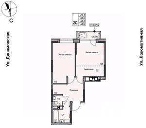 2-к квартира, строящийся дом, 47м2, 3/10 этаж