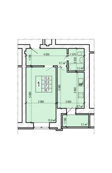 1-к квартира, вторичка, 39м2, 6/10 этаж