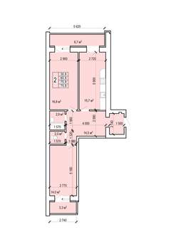 2-к квартира, вторичка, 76м2, 9/10 этаж