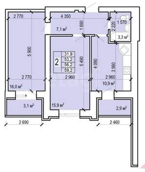 2-к квартира, вторичка, 59м2, 3/10 этаж