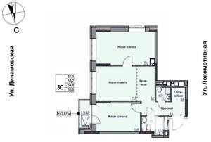 3-к квартира, строящийся дом, 55м2, 10/10 этаж