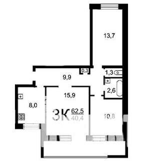 3-к квартира, вторичка, 63м2, 8/9 этаж