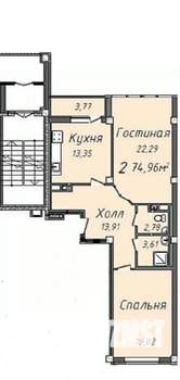 2-к квартира, вторичка, 75м2, 8/16 этаж