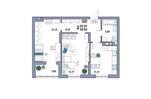 2-к квартира, вторичка, 60м2, 7/10 этаж