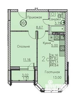 Студия квартира, вторичка, 45м2, 6/10 этаж