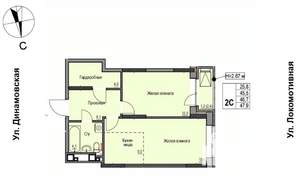 2-к квартира, строящийся дом, 47м2, 10/10 этаж