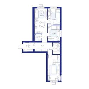 3-к квартира, строящийся дом, 82м2, 2/10 этаж