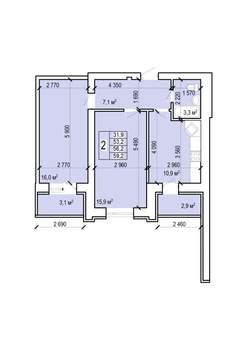 2-к квартира, вторичка, 59м2, 8/10 этаж