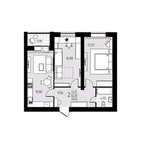 2-к квартира, строящийся дом, 70м2, 3/10 этаж