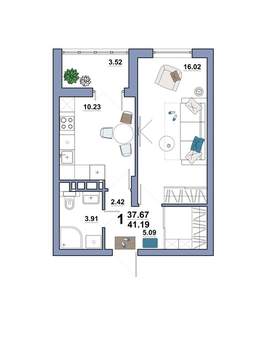 1-к квартира, вторичка, 41м2, 7/10 этаж