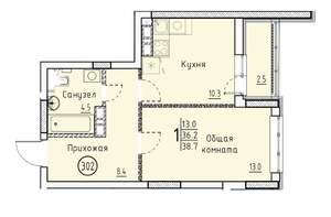 Студия квартира, вторичка, 39м2, 22/25 этаж
