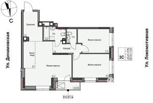 3-к квартира, строящийся дом, 72м2, 10/10 этаж