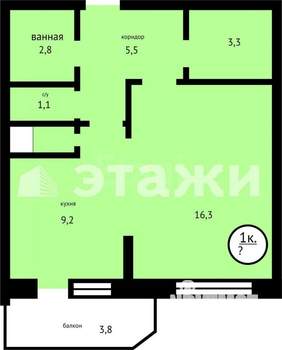 1-к квартира, вторичка, 34м2, 5/5 этаж