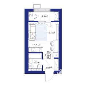 1-к квартира, строящийся дом, 28м2, 10/10 этаж