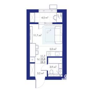 1-к квартира, строящийся дом, 28м2, 6/10 этаж