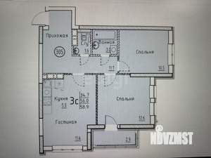 3-к квартира, вторичка, 59м2, 25/25 этаж