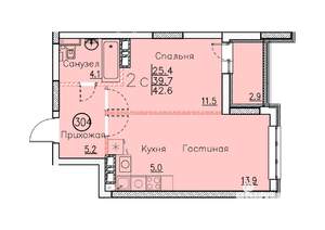 Студия квартира, вторичка, 43м2, 9/25 этаж