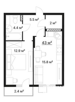 1-к квартира, вторичка, 43м2, 5/10 этаж