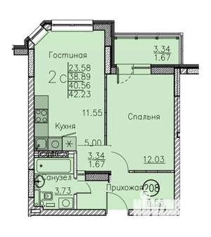 Студия квартира, вторичка, 42м2, 3/10 этаж