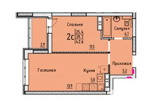 Студия квартира, вторичка, 43м2, 2/25 этаж