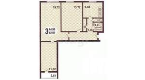 3-к квартира, вторичка, 63м2, 7/9 этаж