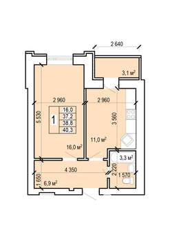 1-к квартира, вторичка, 40м2, 1/10 этаж