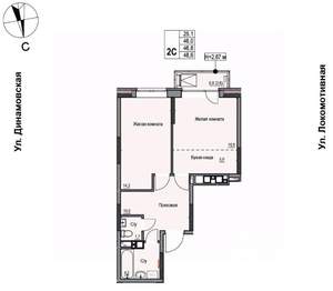 2-к квартира, строящийся дом, 47м2, 8/10 этаж