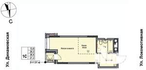 1-к квартира, строящийся дом, 27м2, 8/10 этаж