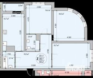 3-к квартира, вторичка, 89м2, 5/19 этаж