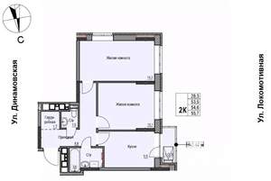 2-к квартира, строящийся дом, 55м2, 2/10 этаж